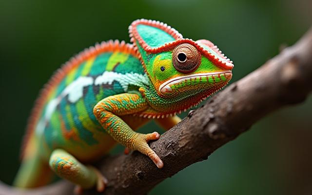 A chameleon adapting its color to a new branch, symbolizing adaptability